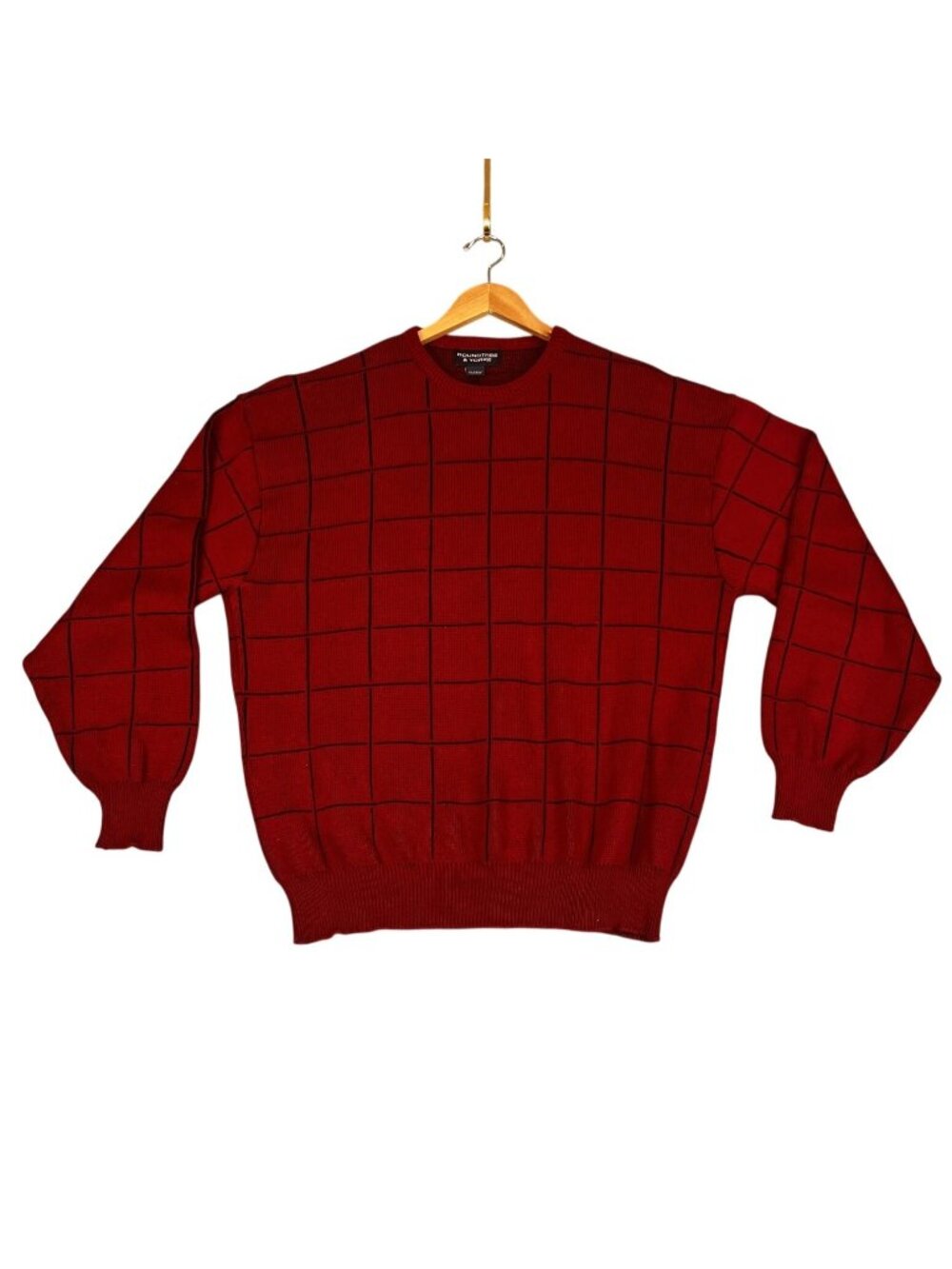 Roundtree & Yorke XL Red Grid Pattern Crewneck 100% Cotton Sweater USA-Made